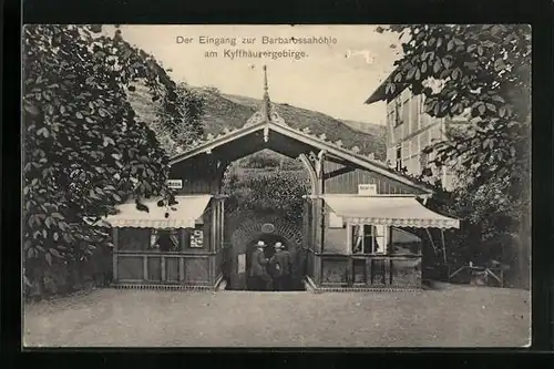 AK Kyffhäuser, Der Eingang zur Barbarossahöhle am Kyffhäusergebirge