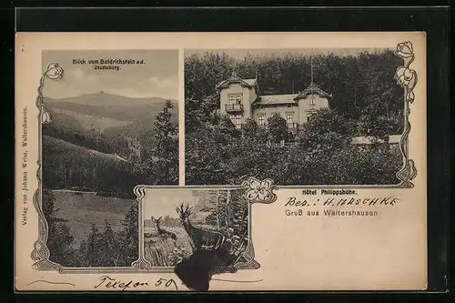 AK Waltershausen, Hotel Philippshöhe mit Blick vom Baldrichstein