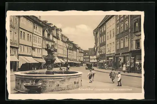 AK Langensalza, Rathausbrunnen mit Strassenpartie und Kindern