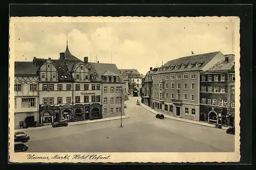 AK Weimar, Markt mit Hotel Elefant
