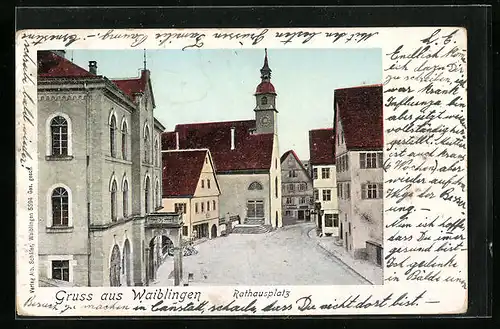 Goldfenster-AK Waiblingen, Strasse am Rathausplatz