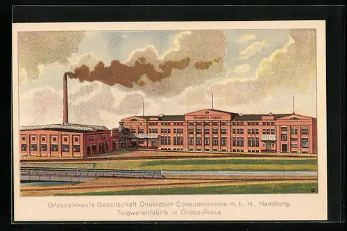 Künstler-AK Gröba-Riesa, Teigwarenfabrik