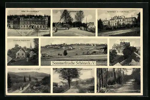 AK Schöneck i. V., Hotel Schützenhaus, Klingenthalerstrasse, Ferienheim der Stadt Plauen