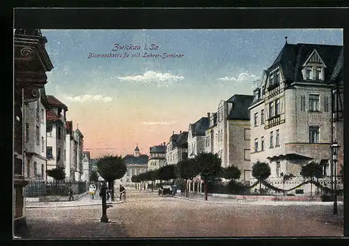 AK Zwickau i. Sa., Bismarckstrasse mit Lehrer-Seminar