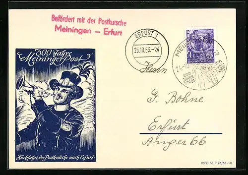 AK Meiningen, 300 Jahre Meininger Post, Rückfahrt der Postkutsche nach Erfurt