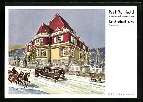 AK Reichenbach i. V., Wohnhaus Götz im Winter