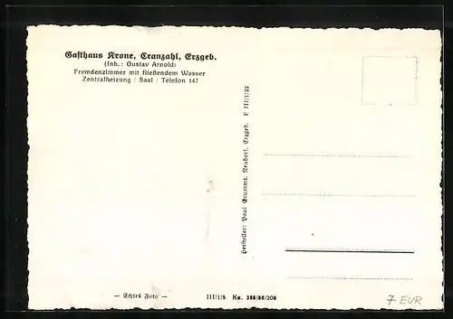AK Cranzahl /Erzgebirge, Gasthaus Krone, Inh.: Gustav Arnold