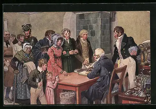 Künstler-AK Richard Knoetel: Menschen spenden für die preussische Armee