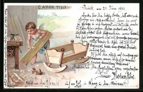Künstler-AK E. Döcker: Amor baut eine Wiege