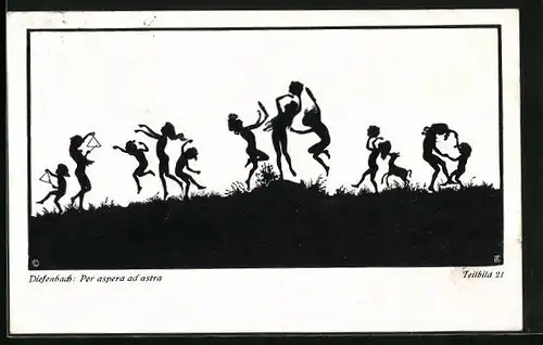 Künstler-AK Diefenbach: Schattenbild von tanzenden und musizierenden Kindern