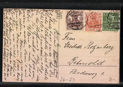 Künstler-AK Lia Döring: Kinder mit Osterkorb und Osterlamm