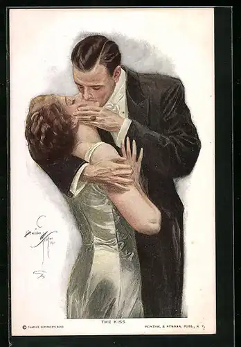 Künstler-AK Harrison Fisher: Liebespaar bei innigem Kuss
