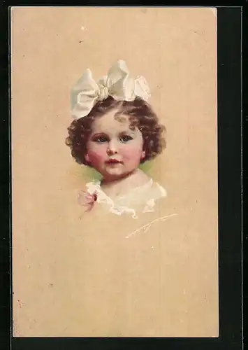 Künstler-AK Ludwig Knoefel: Mädchen mit weisser Schleife