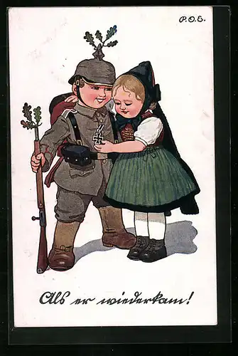 Künstler-AK P. O. Engelhard (P.O.E.): Stolzer Soldat bei der Heimkehr