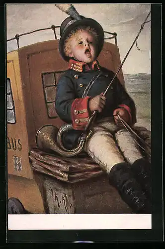Künstler-AK Hermann Kaulbach: Der kleine Postillon auf Postkutsche