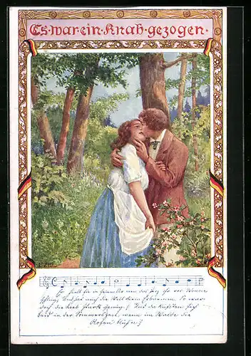 Künstler-AK Ezel: Liebespaar im Sommerwald