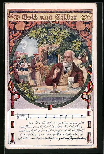 Künstler-AK Ezel: Studenten im Gasthaus