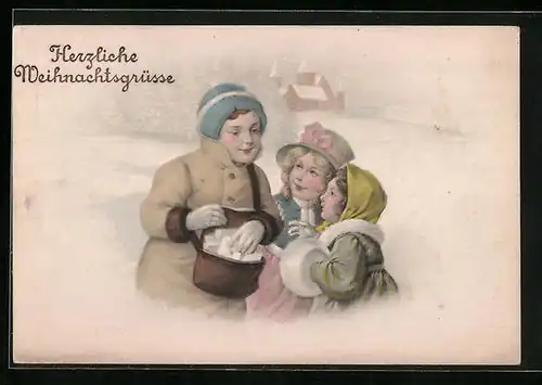 Künstler-AK Mutter mit Brief nebst ihren 2 Töchtern