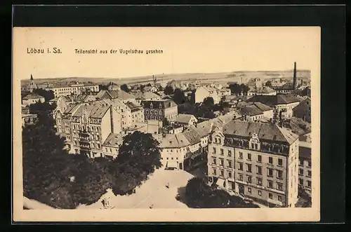 AK Löbau i. Sa., Promenadenring Ecke Bahnhofstrasse aus der Vogelschau