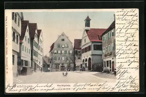 AK Waiblingen, Marktplatz mit Passanten