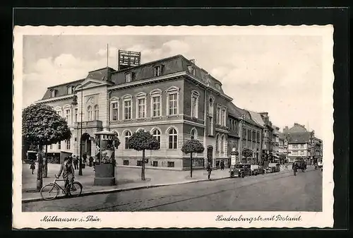 AK Mühlhausen i. Thür., Hindenburgstrasse mit Postamt