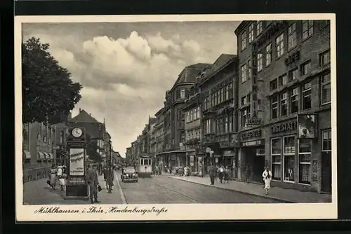 AK Mühlhausen i. Thür., Hindenburgstrasse mit Gaststätte