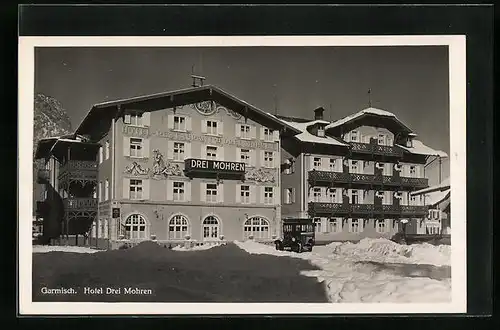 AK Garmisch, Hotel Drei Mohren im Winter