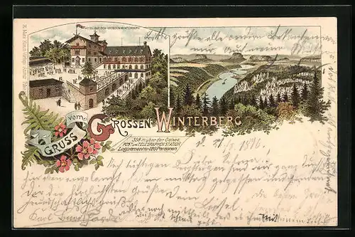 Lithographie Winterberg, Ortsansicht mit Hotel