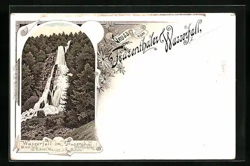 Lithographie Trusenthal, Ansicht des Wasserfalls