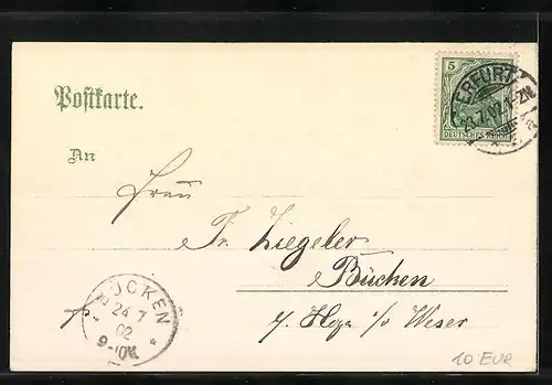 Lithographie Erfurt, Ortsansicht mit Rathaus und Post