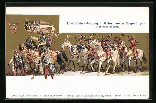 Künstler-AK Erfurt, Historischer Festzug 1902, Eröffnungsgruppe