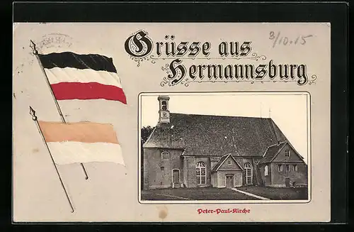 AK Hermannsburg, Peter-Paul-Kirche, Fahne Deutsches Reich