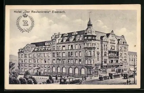 AK Eisenach, Hotel Der Rautenkranz, Autos vor dem Gebäude