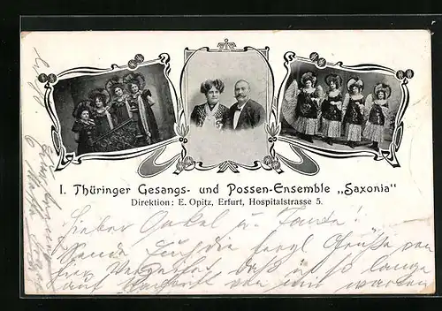 AK Erfurt, I. Thüringer Gesangs - & Possen-Ensemble, Dirketion E. Opitz, Hospitalstrasse 5, Sängerinnen im Bühnenkostüm