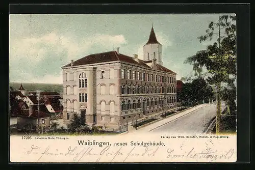AK Waiblingen, Strasse am neuen Schulgebäude, Schule, Schulhaus