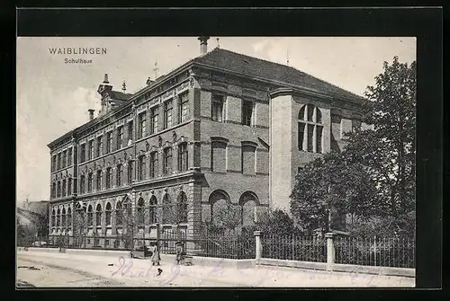 AK Waiblingen, Partie vor dem Schulhaus, Schule