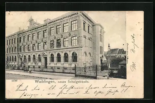 AK Waiblingen, Neues Schulgebäude, Schule, Schulhaus