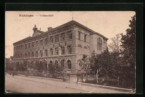 AK Waiblingen, Partie an der Volksschule, Schulhaus, Schule