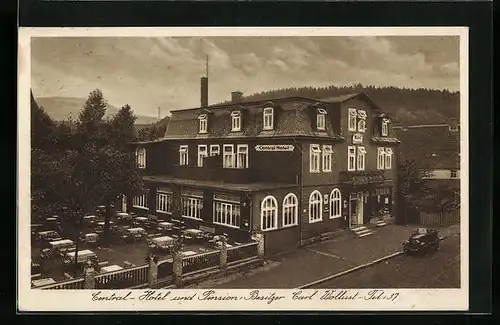 AK Braunlage i. Oberharz, Cental-Hotel, Gebäude mit Biergarten