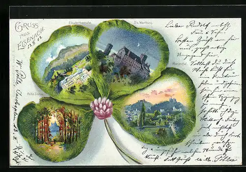 Passepartout-Lithographie Eisenach, Hohe Sonne, Marienthal, Wartburg