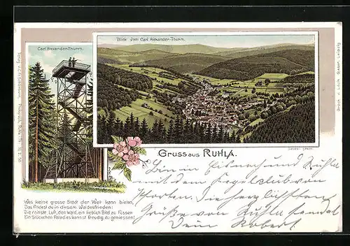 Lithographie Ruhla, Carl-Alexander-Thurm, Panorama