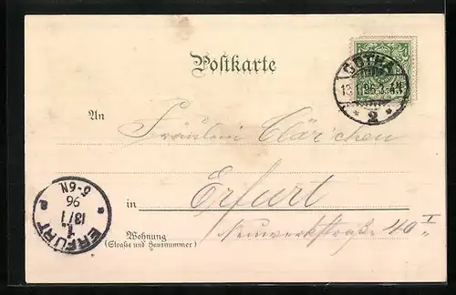 Lithographie Gotha, Schloss, Museum, Marktplatz