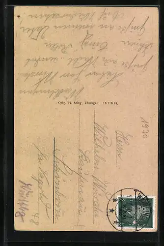 AK Waiblingen, Fuggerstrasse mit kath. Kirche, Strassenpartie am Rathaus