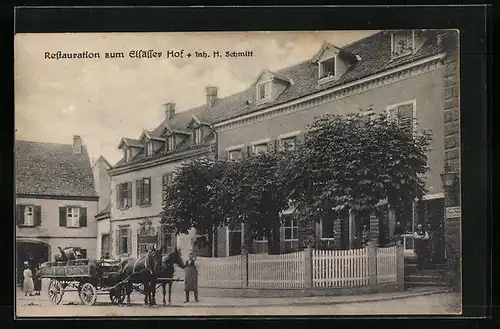 AK Breisach, Gasthaus Elsässer Hof - Gebäude mit Pferdewagen (Bierkutsche)