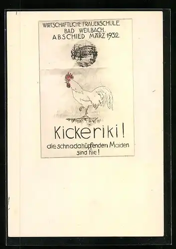 AK Weilbach, Wirtschaftliche Frauenschule, Abschied 1932, Krähender Hahn, Absolvia