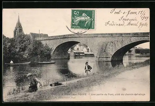 AK Pont-sur-Yonne, Une partie du Pont, cote du chemin de halage