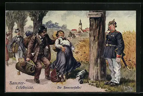 Künstler-AK Arthur Thiele: Die Hamsterfalle!, Reihe Hamster-Erlebnisse