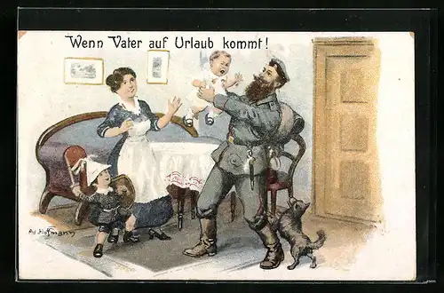 Künstler-AK Ad. Hoffmann: Wenn Vater auf Urlaub kommt!