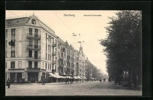 AK Hamburg, Hoheluft-Chaussée mit Geschäften und Gaststätte