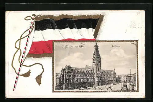 Präge-AK Hamburg, Rathaus mit Fahne